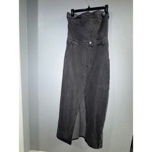 Blue Blush Denim Strapless Maxi Dress Front Slit Gray‎ Button Detail Size L NWT